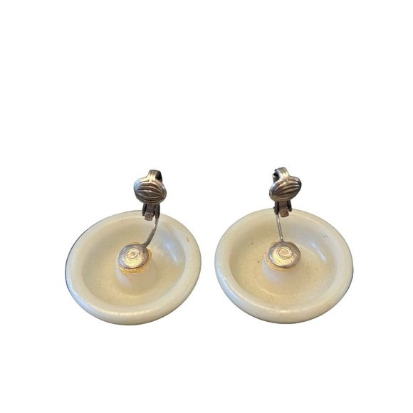 Vintage 1960s Clip On Non-Pierced Earrings Light Green Sterling Back 1 1/8"d - Picture 4 of 6